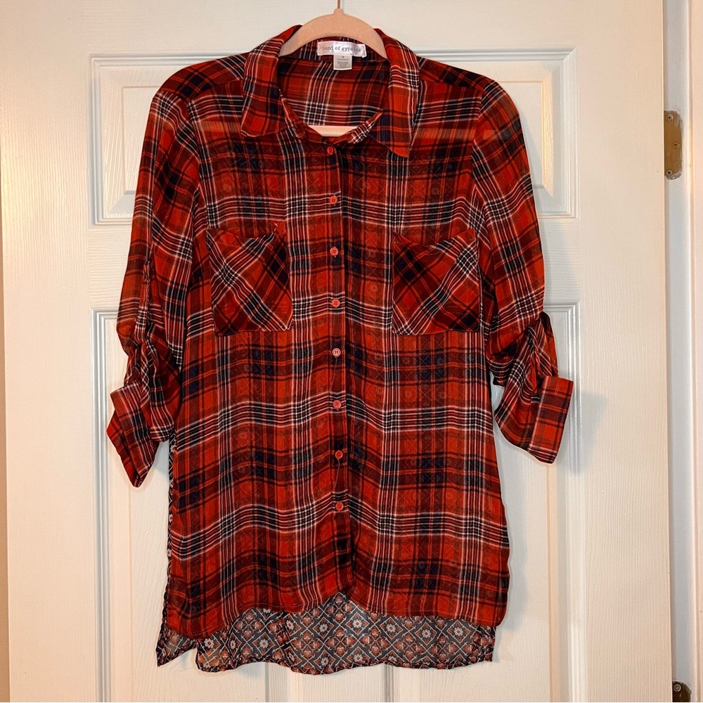 Band of Gypsies Red Plaid & Floral Button-Up Shirt
